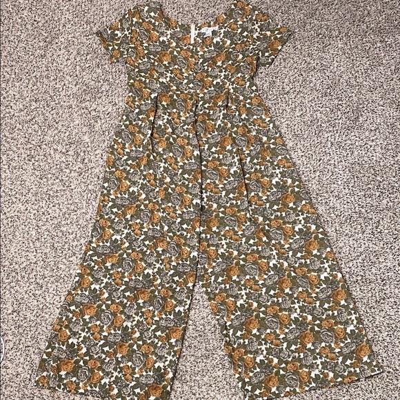 VNTG 90’s Express Casual Floral Scoop Neck Crop Jumpsuit in Orange and Green - Picture 5 of 7
